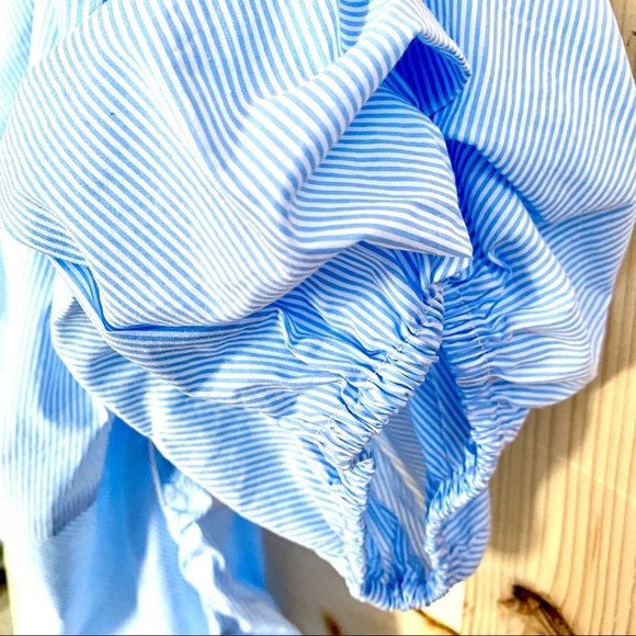 New York & Co Blue/White pinstripe Ruched Top - Picture 6 of 10